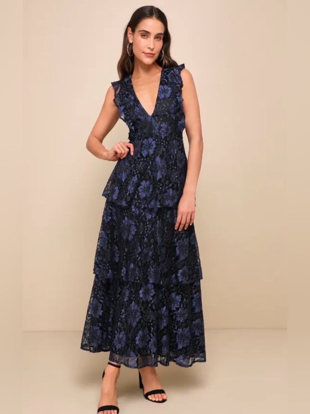 NWT Lulu’s Dress - Cocktail, Party, Floral, Tiered Ruffle, Wedding Guest, Lace